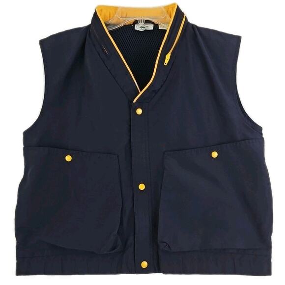 Izod Lacoste~Men's Size M~Navy/Yellow Vest Cotton Blend Hooded Weather Resistant - Picture 1 of 16